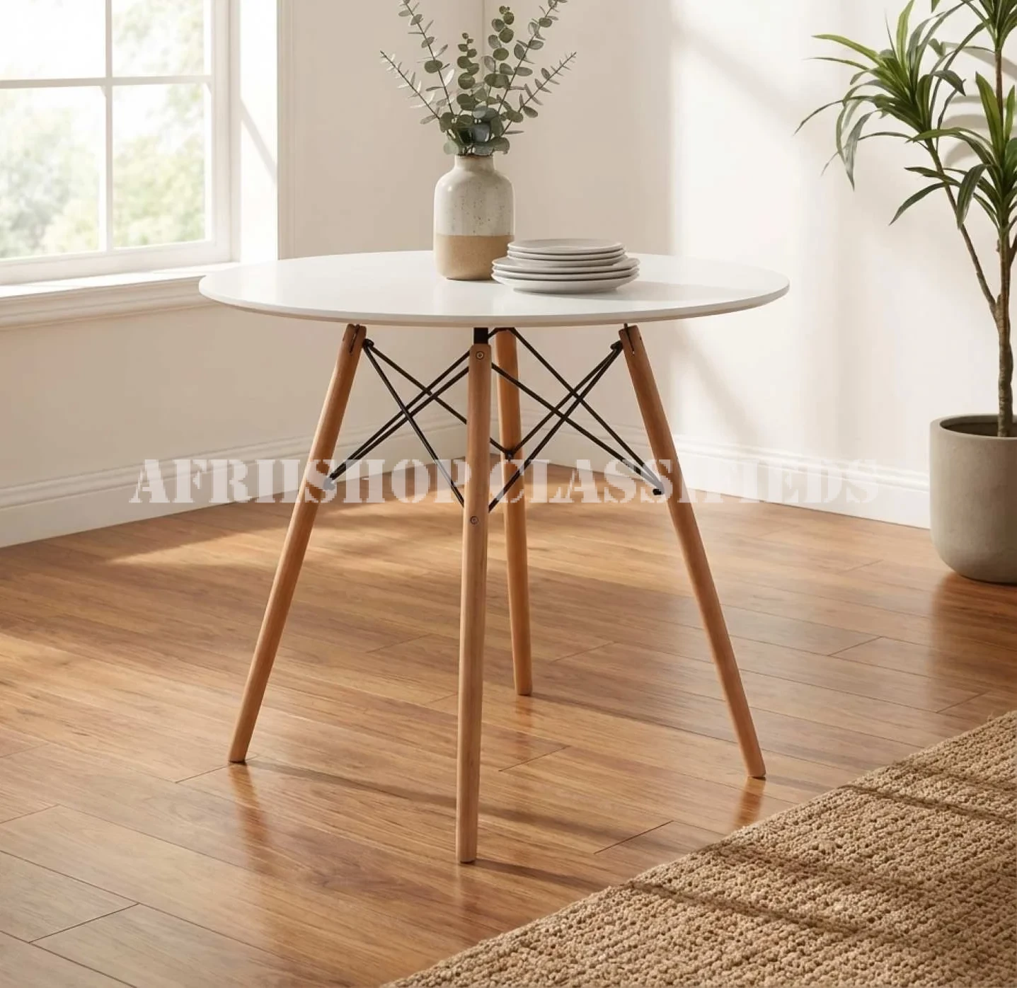 Dining Table; Wooden Frame MDF Round Dining Table