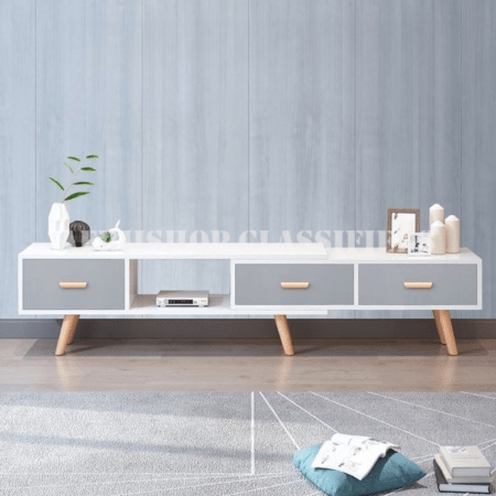 TV Cabinet; Sleek Minimalist Wood TV Cabinet with Drawers