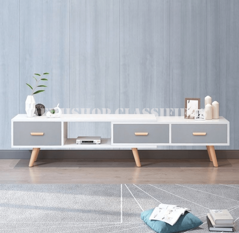 TV Cabinet; Sleek Minimalist Wood TV Cabinet with Drawers