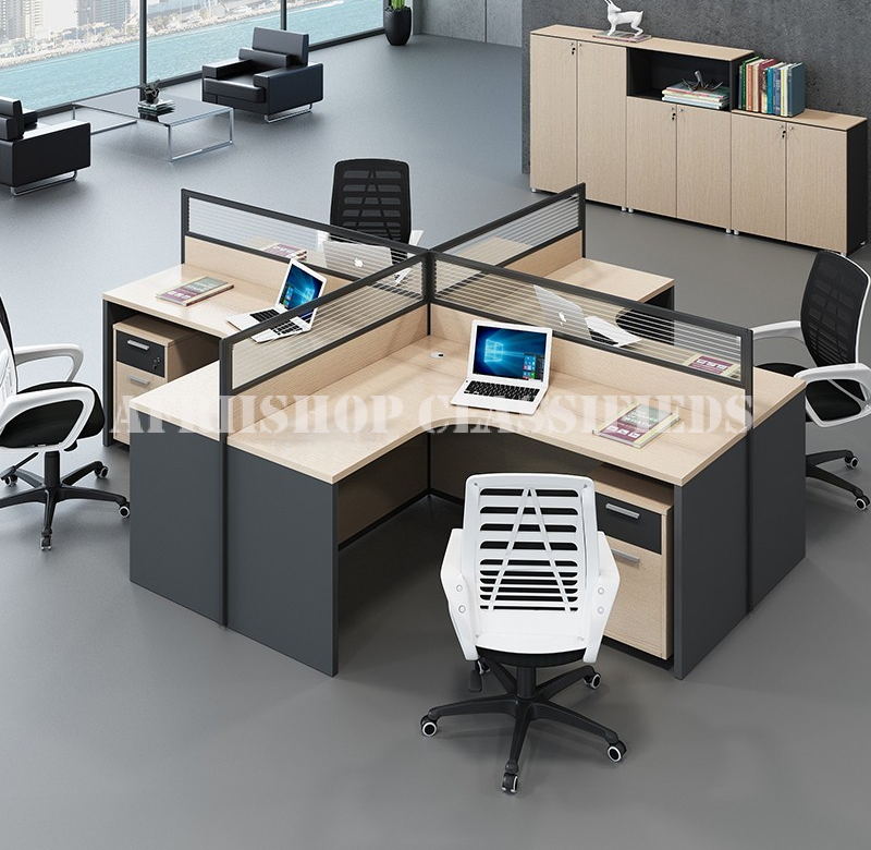 Office Workstation; Curved MDF 4 Way Office Workstation