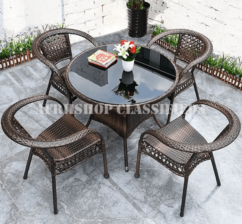 Dining Set; Durable Rattan Patio Dining Set for 4