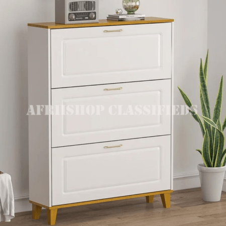 Home Shoe Rack; 3-Flip Drawer Wooden Shoe Rack for Home Entryway