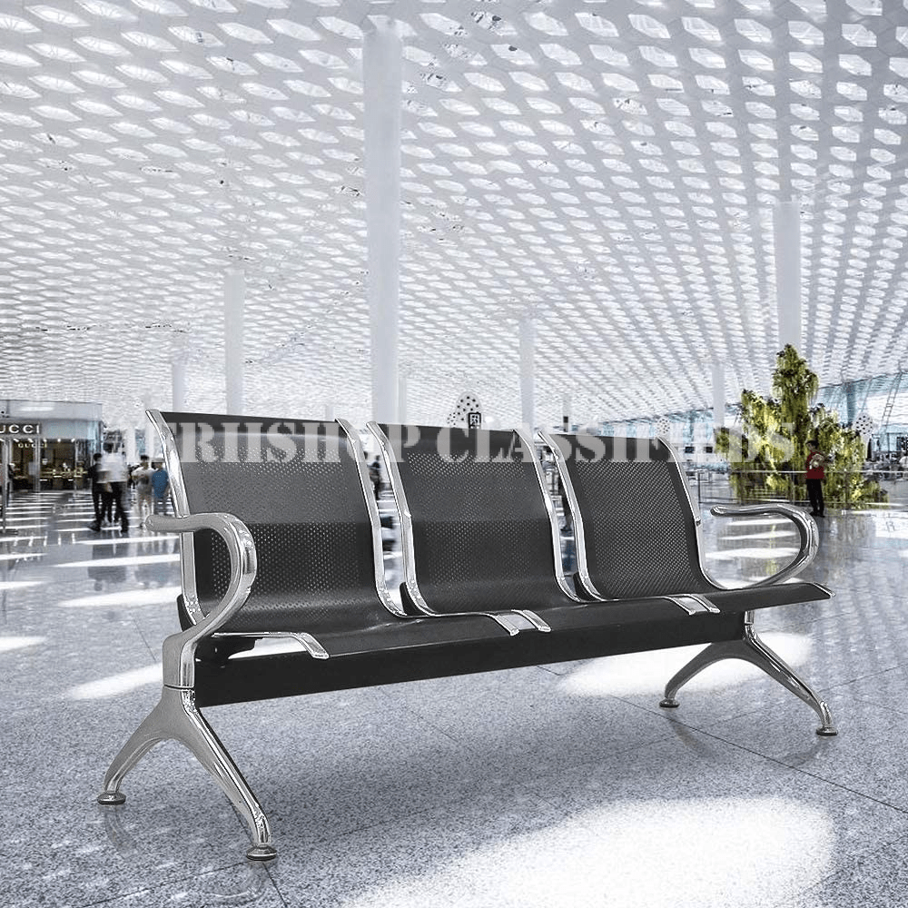 Office Bench ; 3-Link Black Non -Padded Padded Metallic Bench