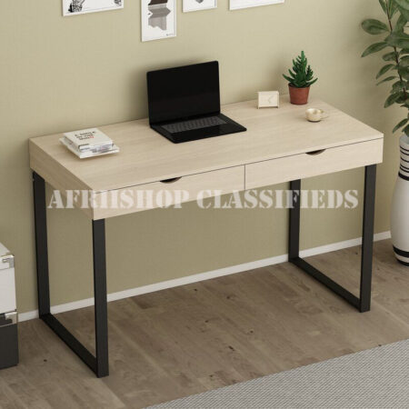 Home Desk; Durable Wooden Study Desk with 2 Storage Drawers