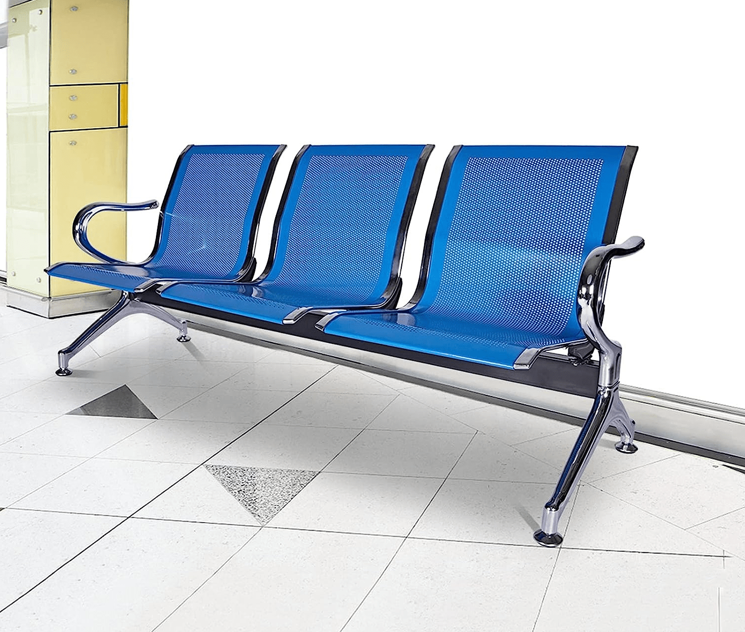 Office Waiting bench : Blue 3-Seater Office Reception bench