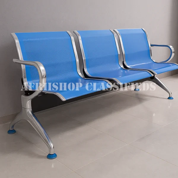 Office Waiting bench : Blue 3-Seater Office Reception bench