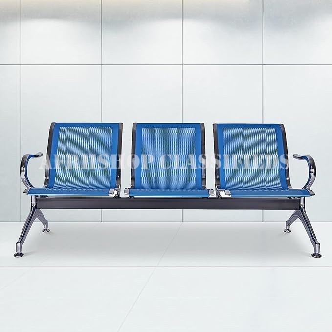 Office Waiting bench : Blue 3-Seater Office Reception bench