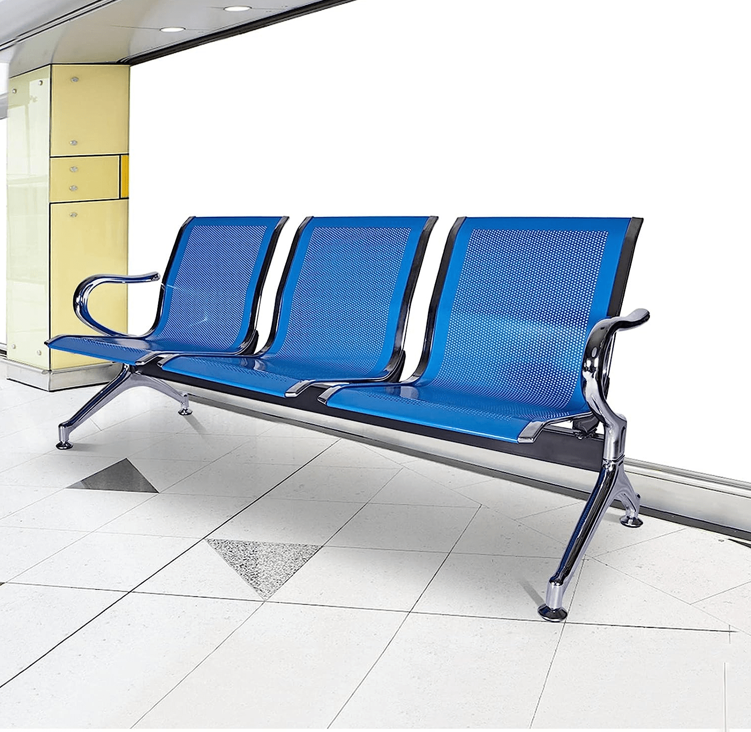 Office Waiting bench : Blue 3-Seater Office Reception bench