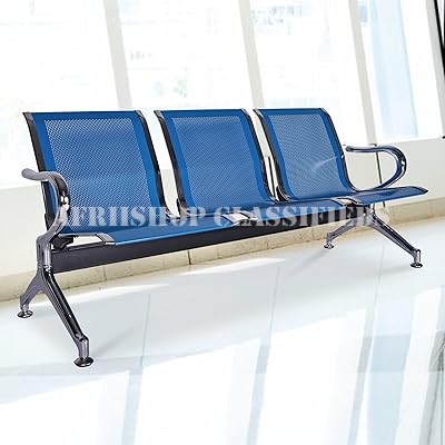 Office Waiting bench : Blue 3-Seater Office Reception bench