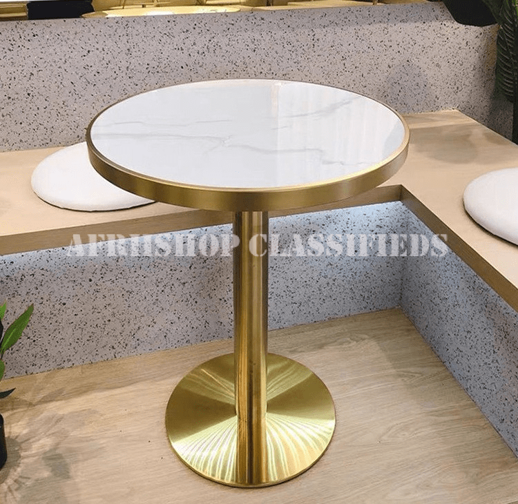 Dining Tables : Round Marble-Top Dining Table