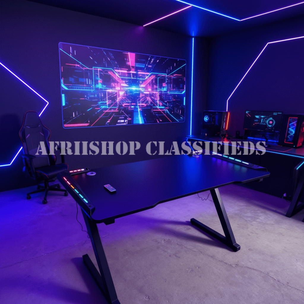 Home Desk; Modern Computer Gaming Table with LED Lights