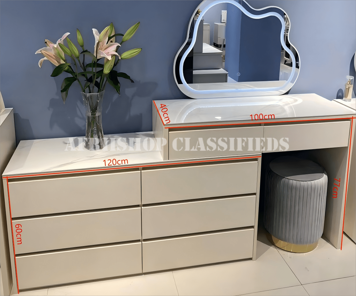 Dressing Table : White Dressing Table With Led Mirror