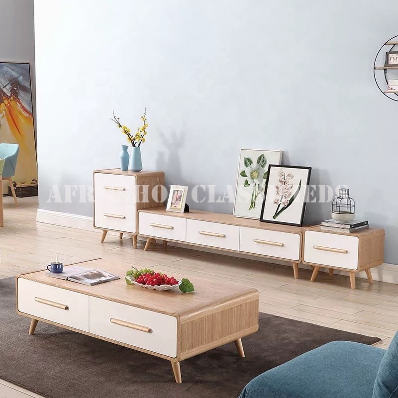 TV Stand and Table Set; Modern Simple White TV Cabinet and Coffee Table Set