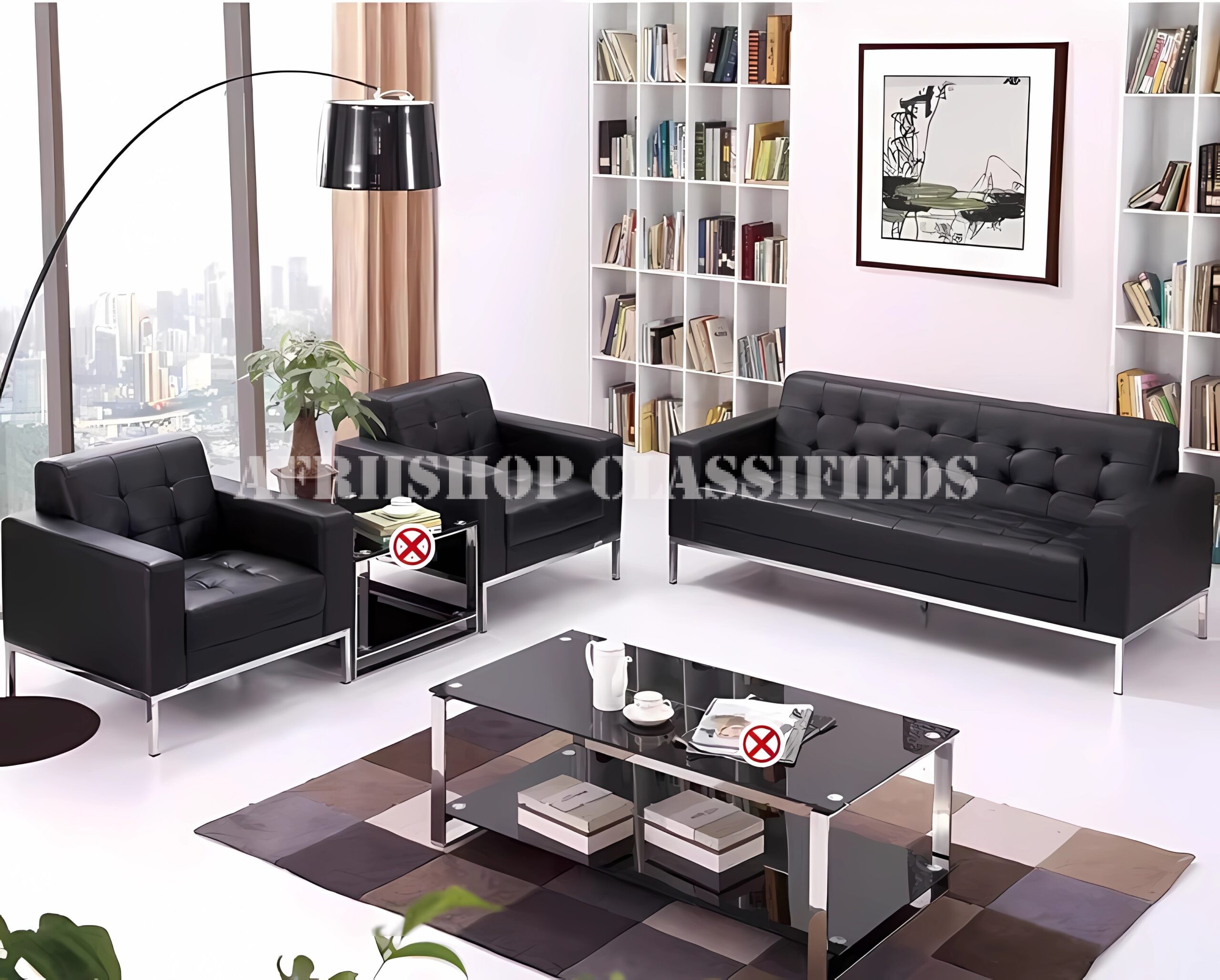 Office Sofa; 5-Seater Leather Office Sofa