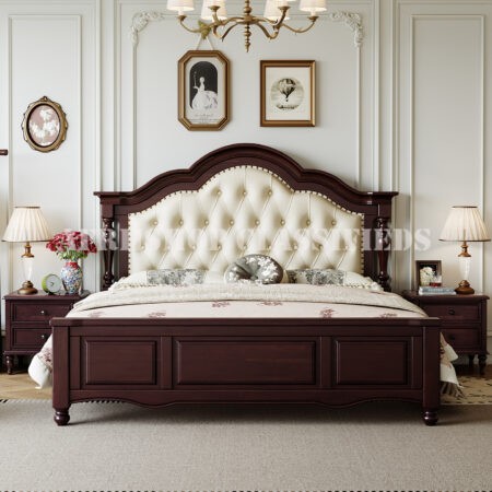 Home Bed Frame; Premium White Upholstered Mahogany Bed Frame