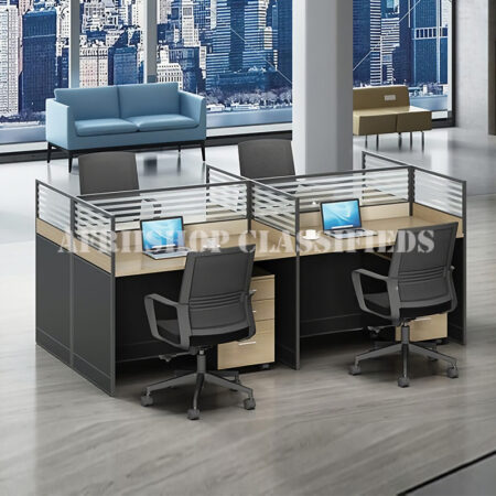 Office Workstation : 2 Way Brown Office Workstation Desk