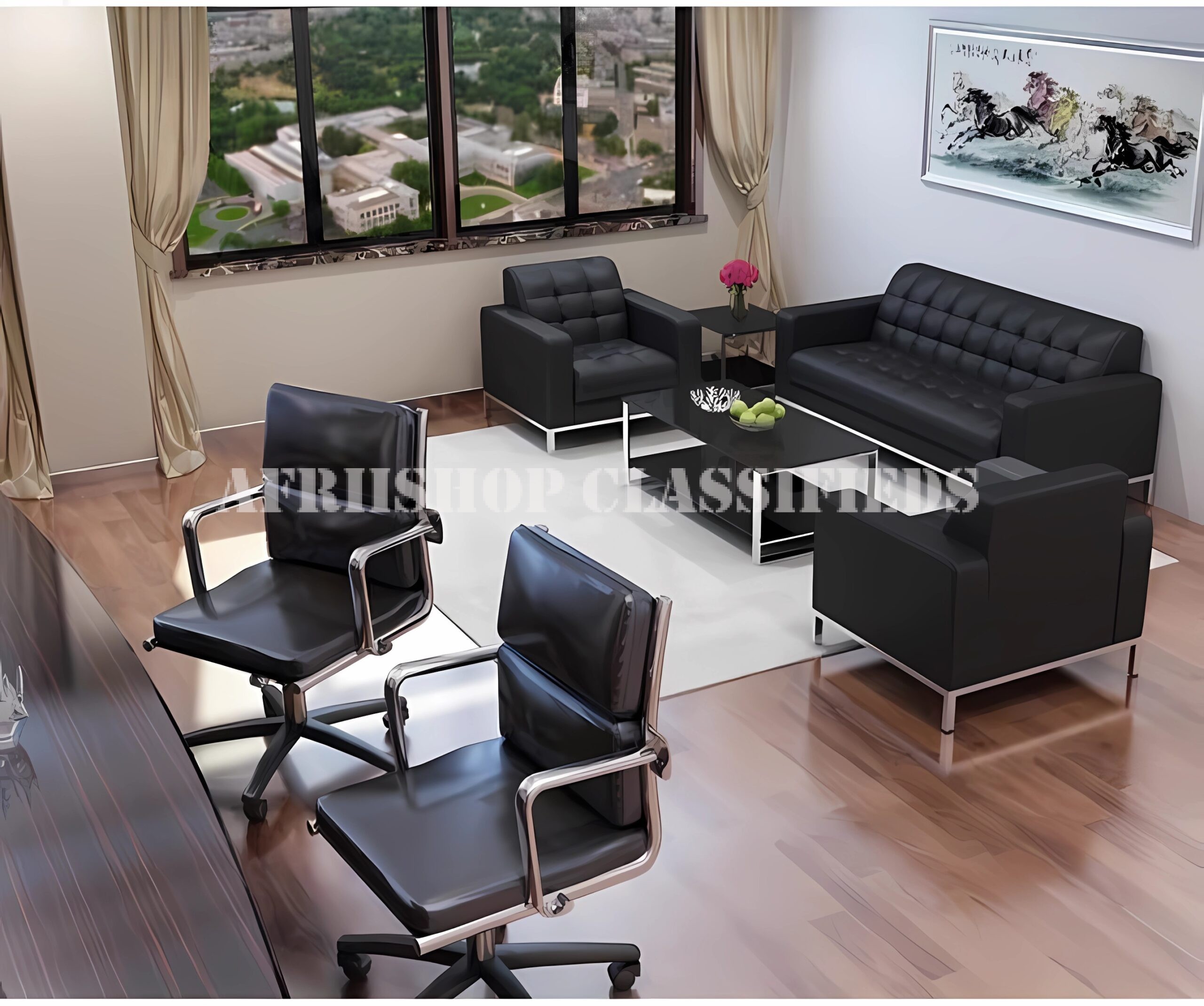 Office Sofa; 5-Seater Leather Office Sofa