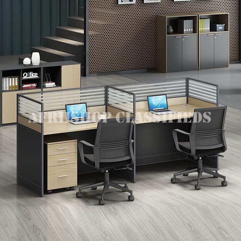 Office Workstation : 2 Way Brown Office Workstation Desk