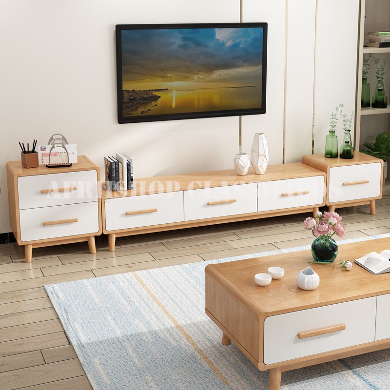 TV Stand and Table Set; Modern Simple White TV Cabinet and Coffee Table Set