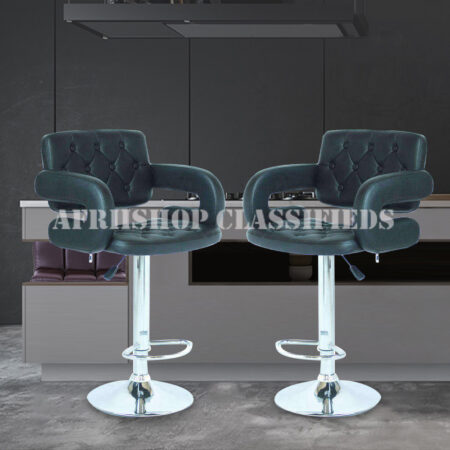 Barstool; Black leather adjustable barstool