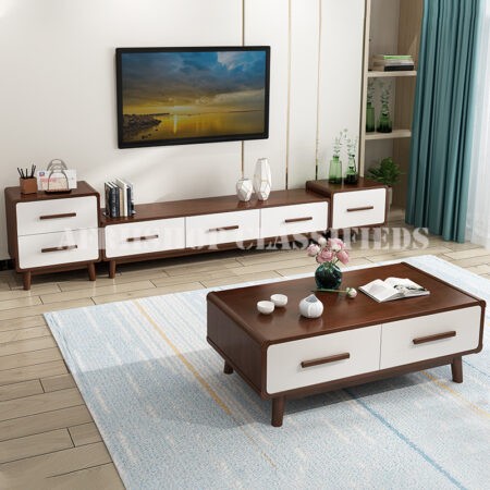 TV Stand and Table Set; Modern Simple White TV Cabinet and Coffee Table Set