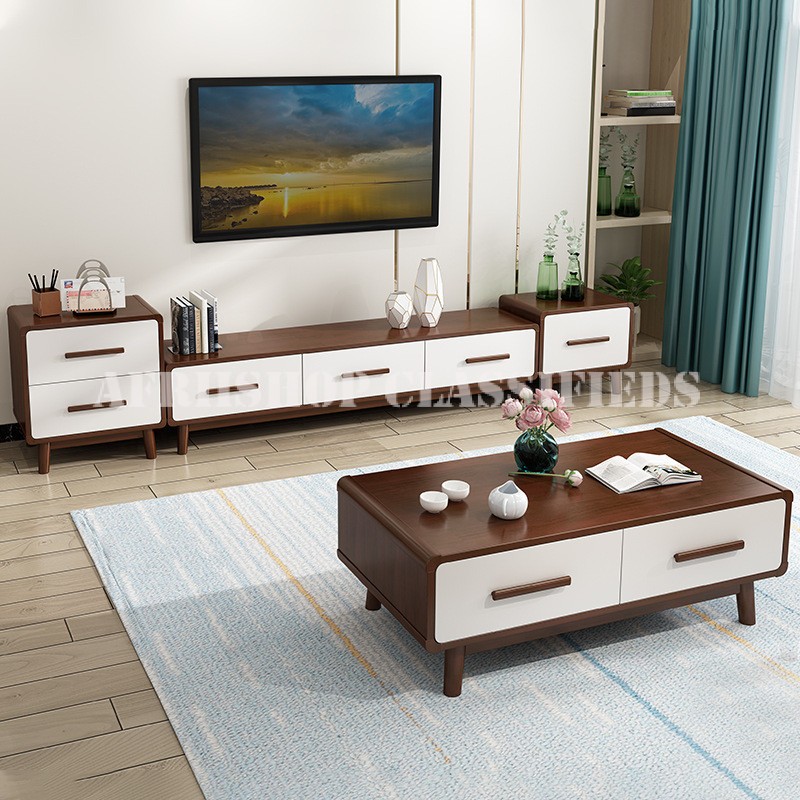 TV Stand and Table Set; Modern Simple White TV Cabinet and Coffee Table Set
