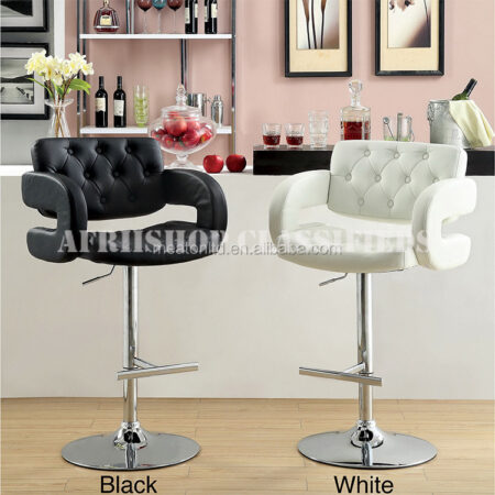 Barstool; Black leather adjustable barstool
