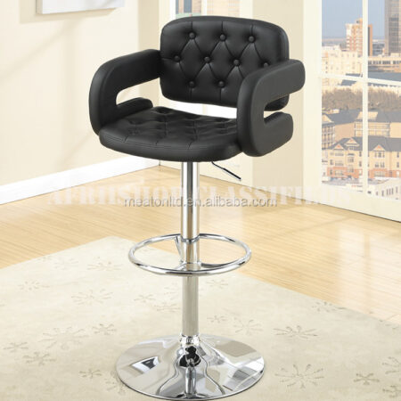 Barstool; Black leather adjustable barstool