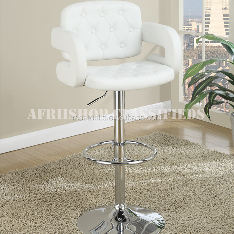 Barstool; Black leather adjustable barstool