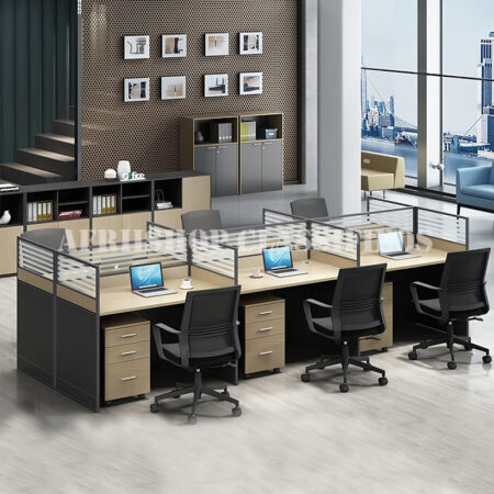 Office Workstation : 2 Way Brown Office Workstation Desk