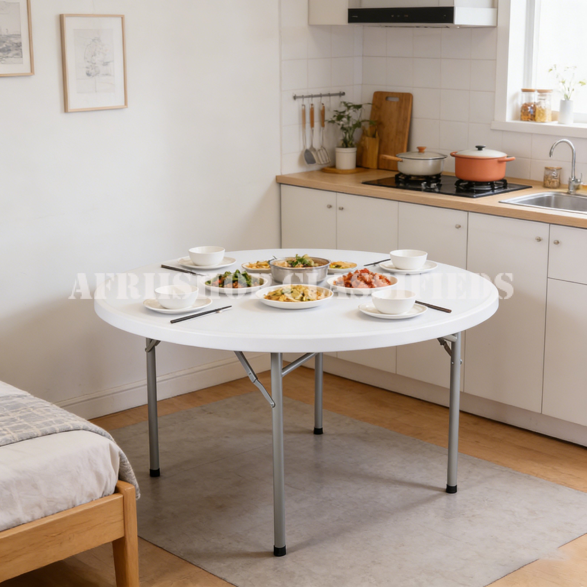 Home Table; Round Portable Foldable Dining Table for Outdoor