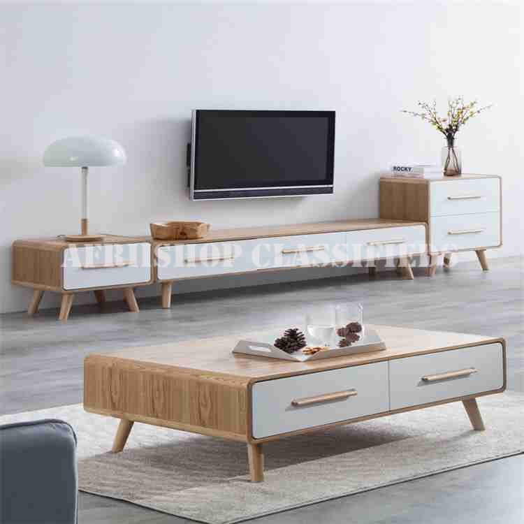 TV Stand and Table Set; Modern Simple White TV Cabinet and Coffee Table Set