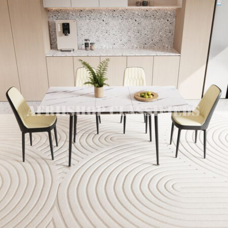 Dining Set; Elegant 4 Seater Marble Dining Table Set