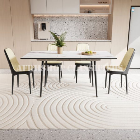 Dining Set; Elegant Marble Top 4-Seater Dining Table Set