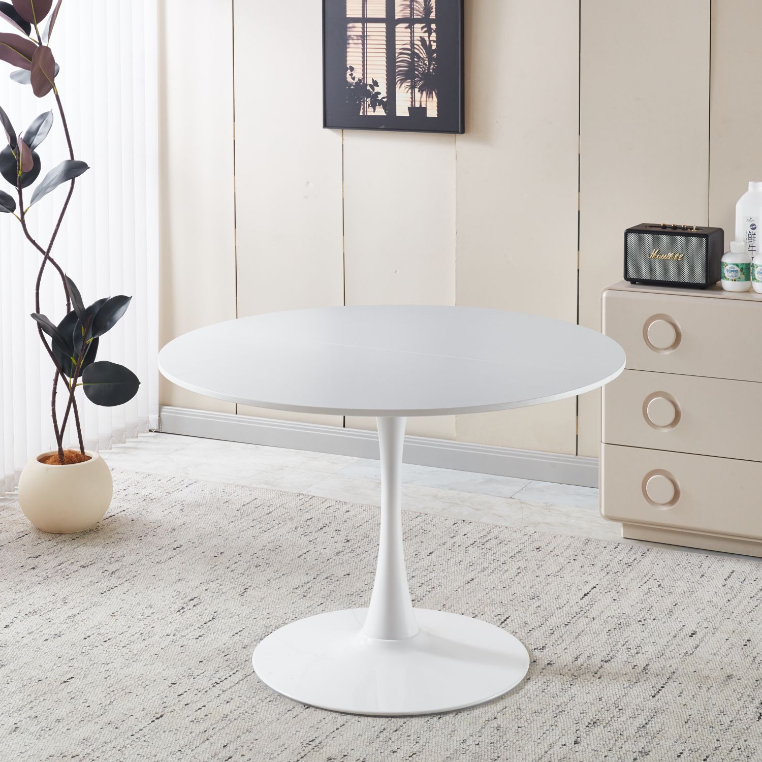 Home Table; Round Dining Table with Heavy-Duty Metal Base