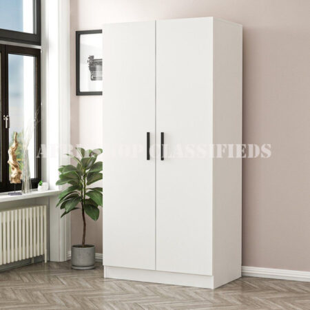 Home Wardrobe; Premium White Wooden 2-Door Wardrobe Cabinet