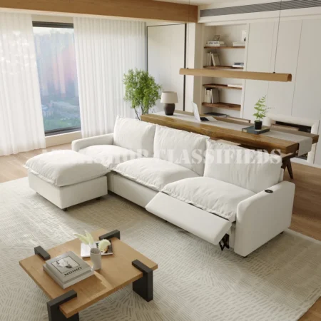 Home Sofa; Minimalist White L Shaped Corner Sofa for Modern Home Interiors