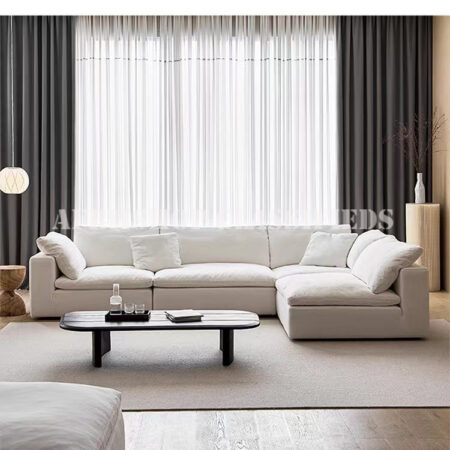 Home Sofa; Minimalist White L Shaped Corner Sofa for Modern Home Interiors
