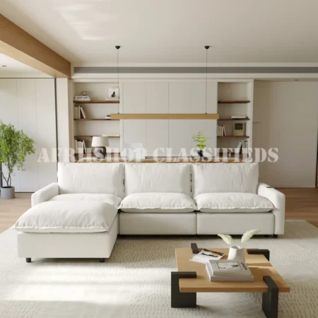 Home Sofa; Minimalist White L Shaped Corner Sofa for Modern Home Interiors