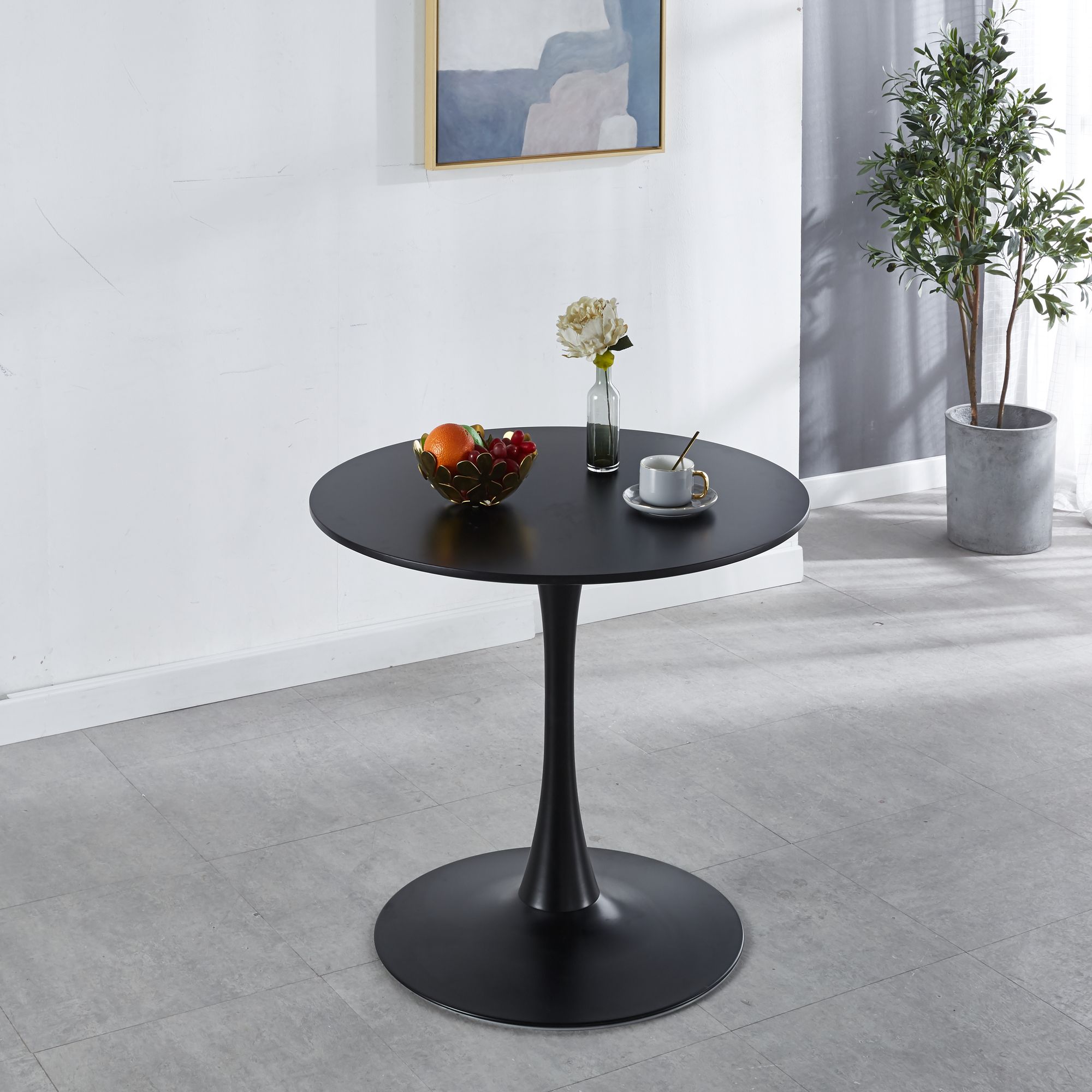 Dining Table; Black Round Dining Table