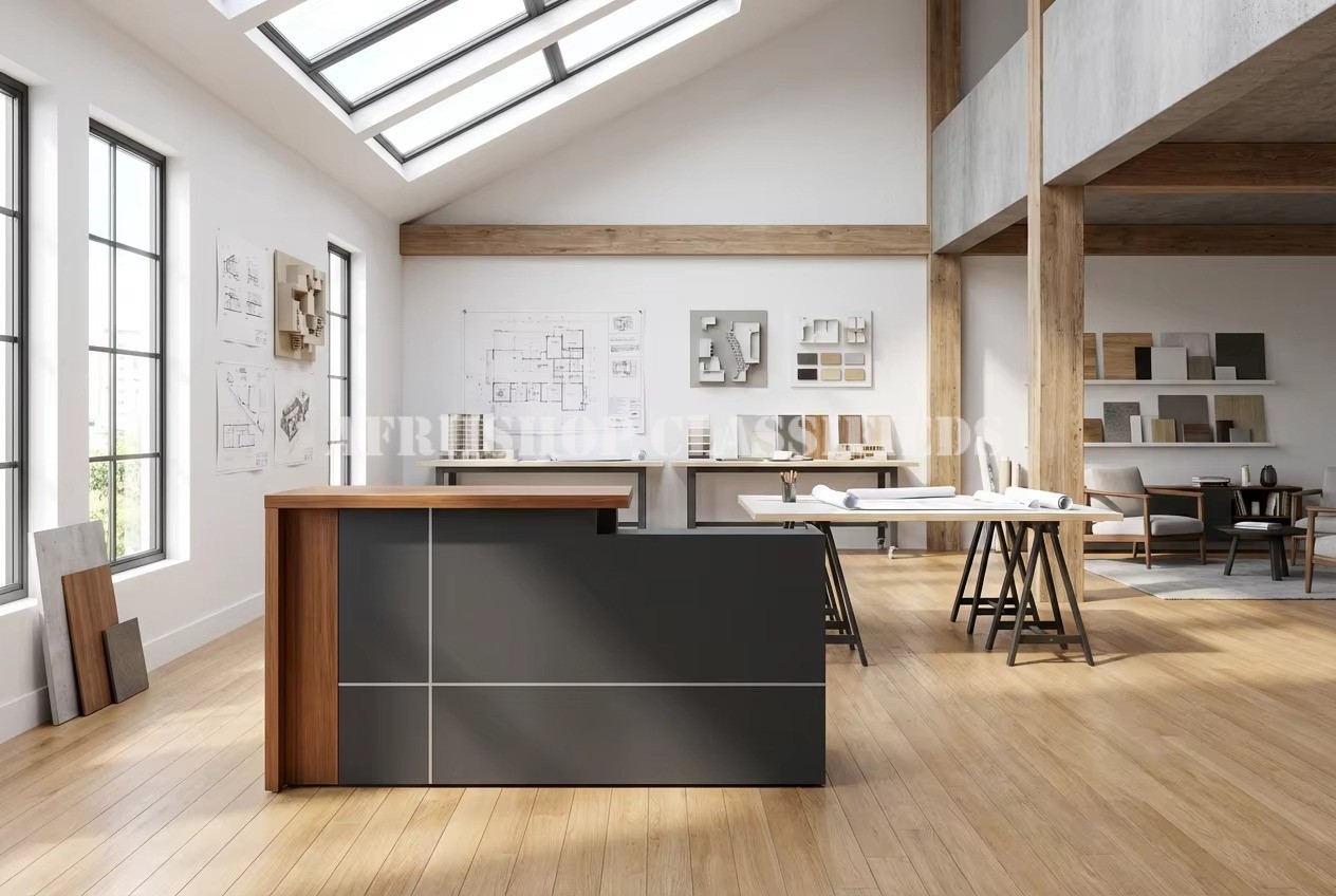 Reception Tables; Elegant Reception Counter with Built-in Shelves