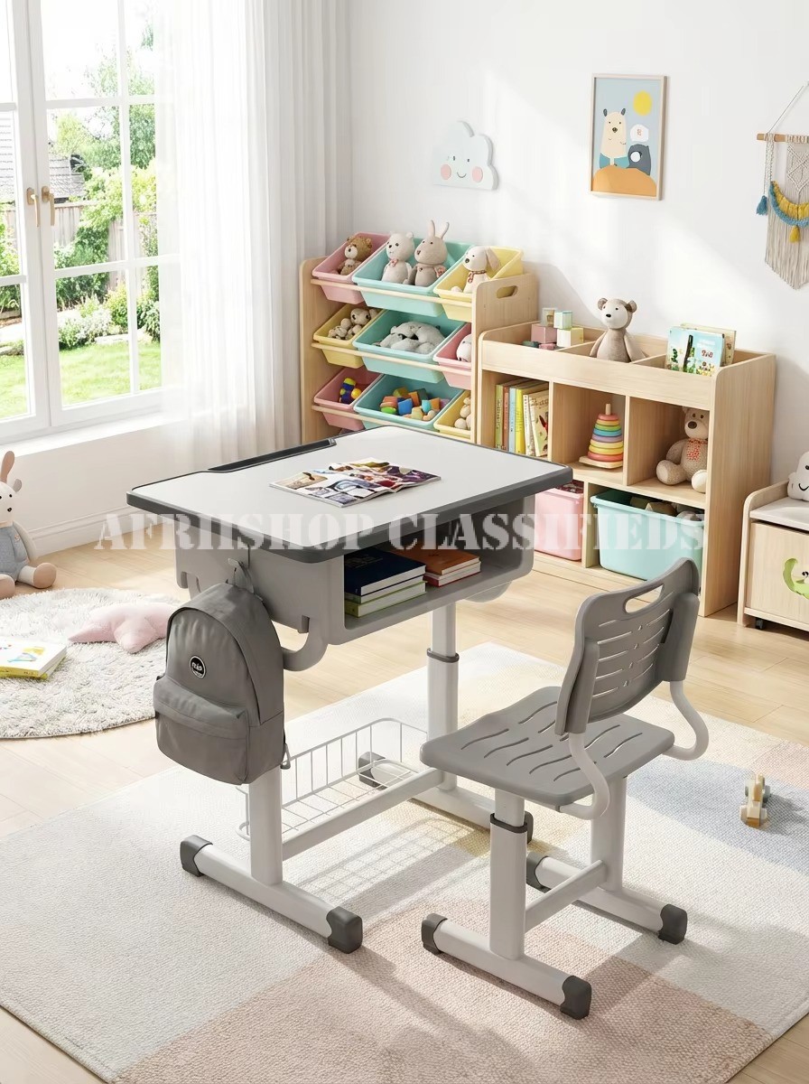 Kid’s Furniture; Desk And Student Chair Set With Adjustable Height
