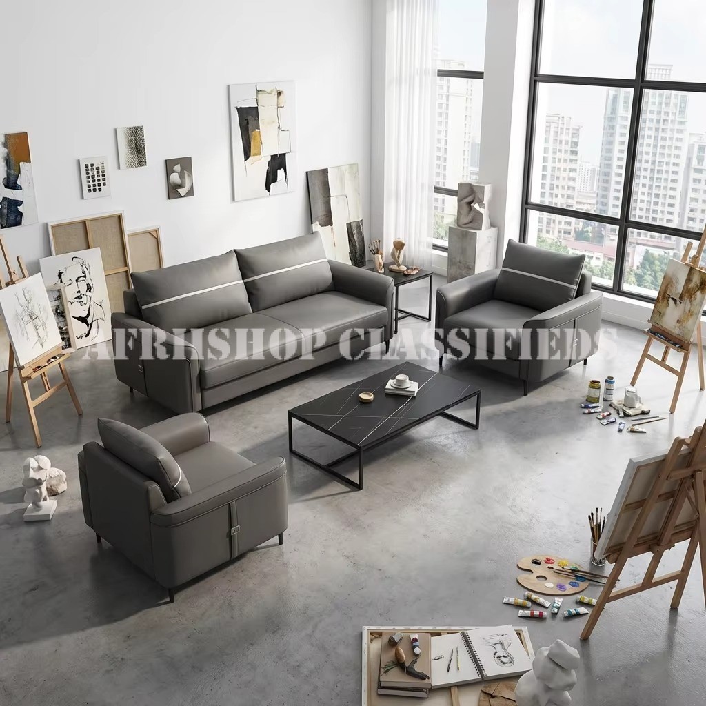 Sofas; Leather Modern Waiting Sofa Set