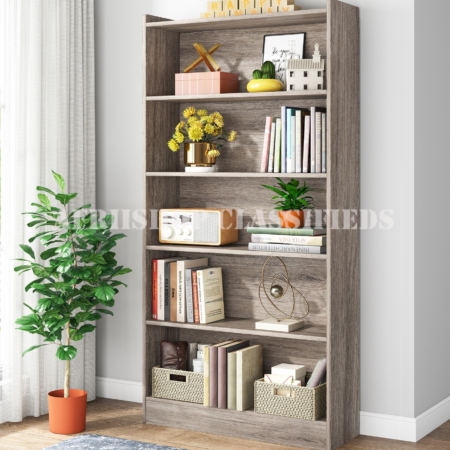 Bookshelf; Wooden 5 Tier Home Office Bookshelf