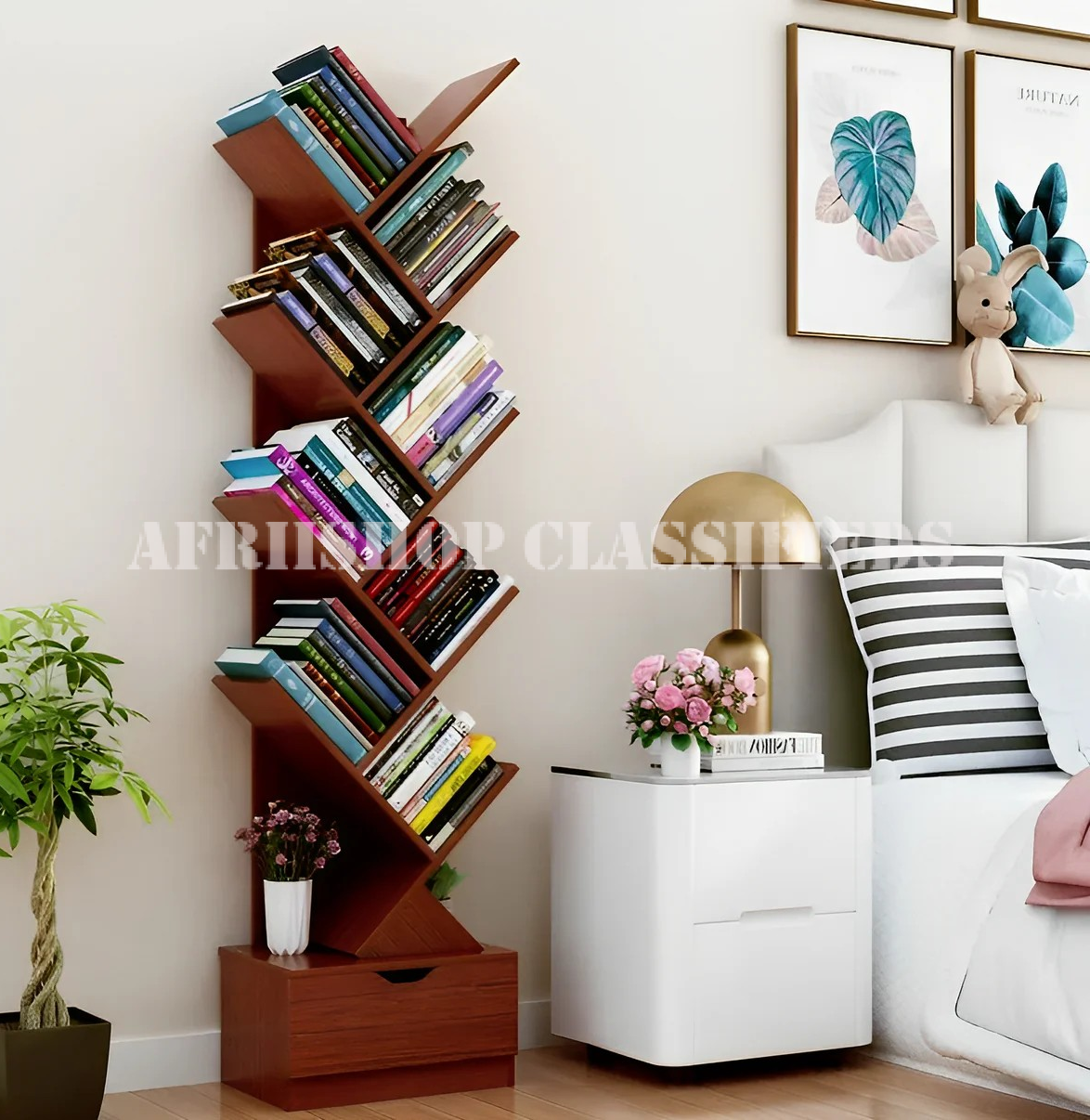 Bookshelf; 8 Tier Wooden Tree Shaped Bookshelf