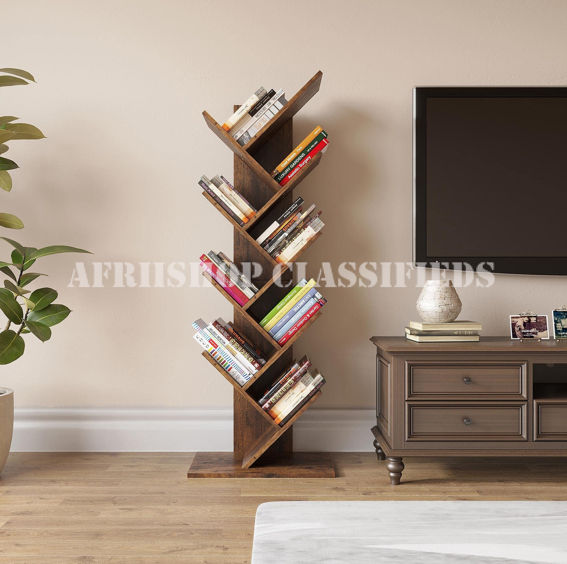 Bookshelf; 8 Tier Wooden Tree Shaped Bookshelf
