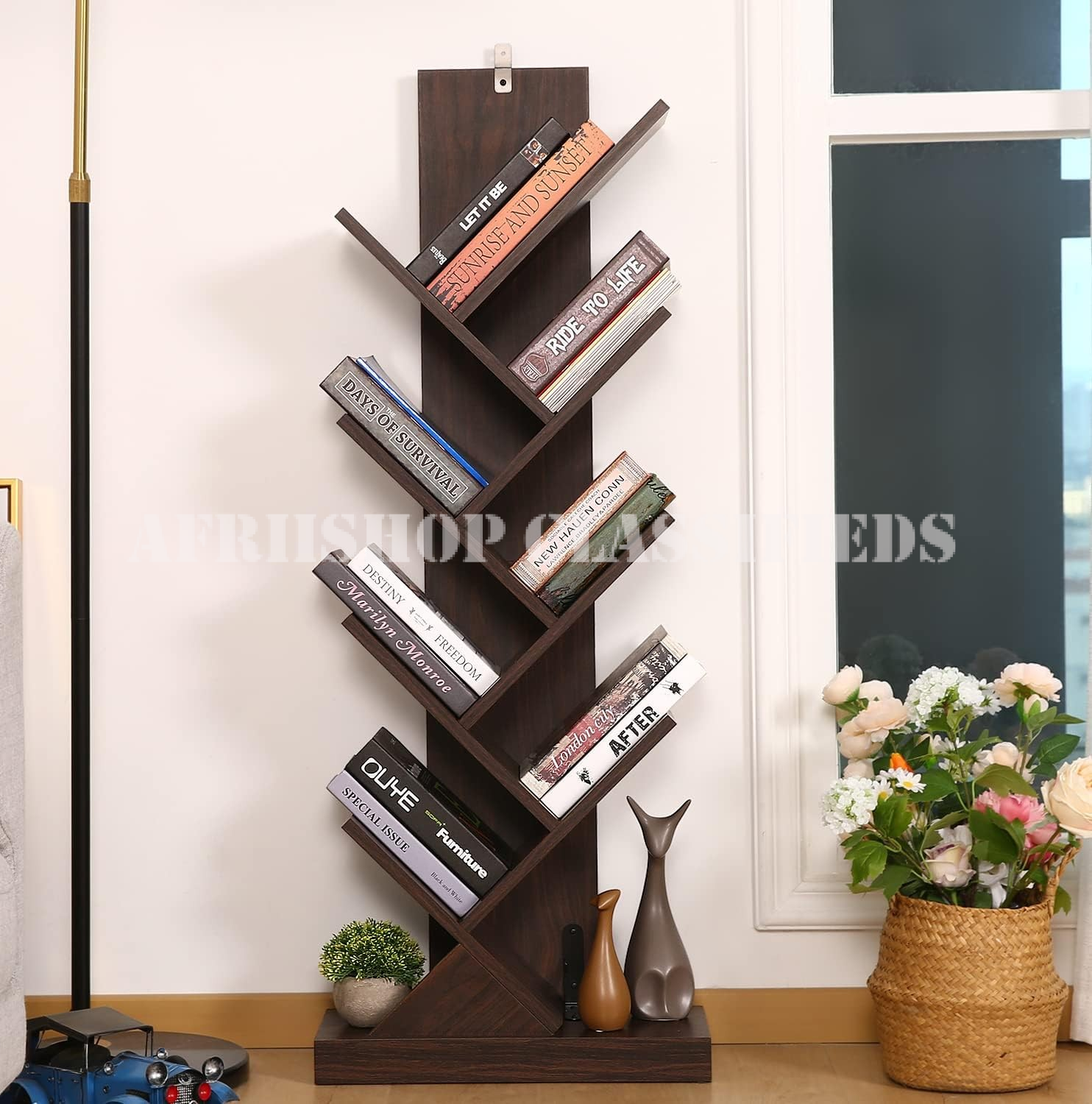Bookshelf; 8 Tier Wooden Tree Shaped Bookshelf