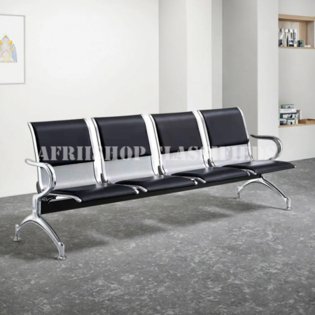 Office Bench; Metal Frame Leather 4 Seater Office Bench