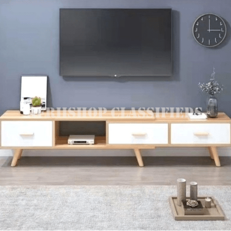 TV Cabinet; Sleek Minimalist Wood TV Cabinet with Drawers