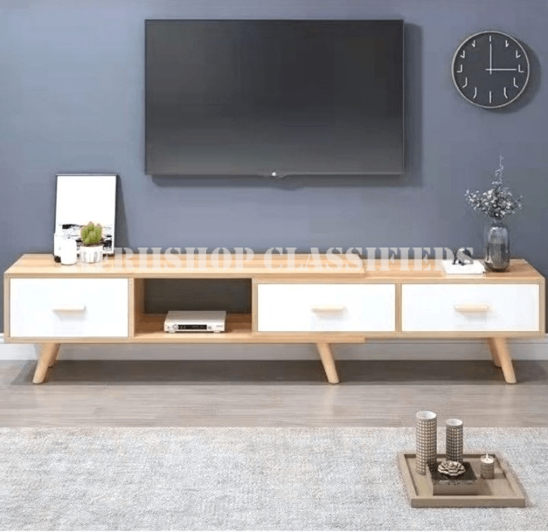 TV Cabinet; Sleek Minimalist Wood TV Cabinet with Drawers